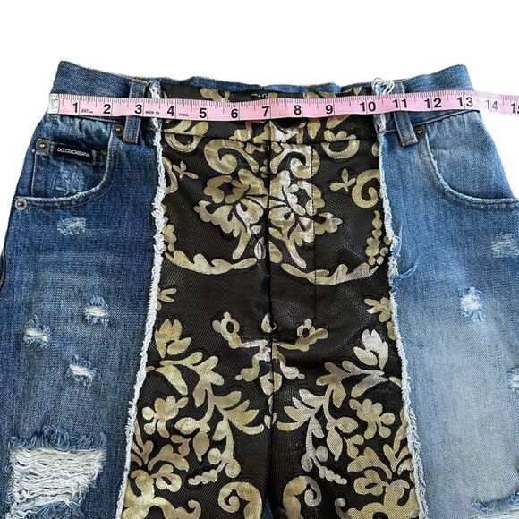 Dolce & Gabbana ~multi-distressed-brocade-relaxed-crop-jeans~missing brand patch - Picture 14 of 16